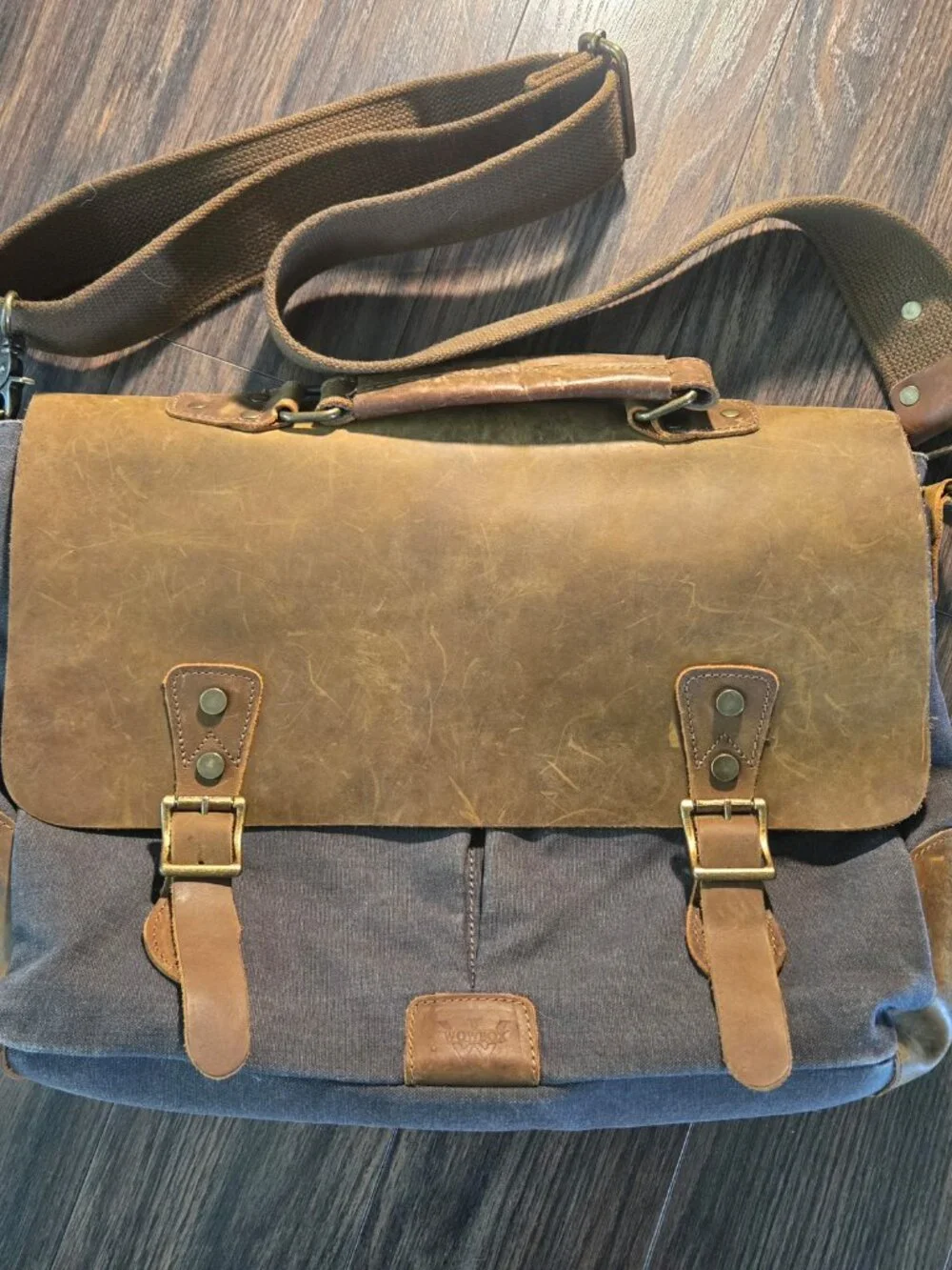 Vintage WOWBOX Washed Canvas & Leather Messenger Bag NWOT/UNISEX